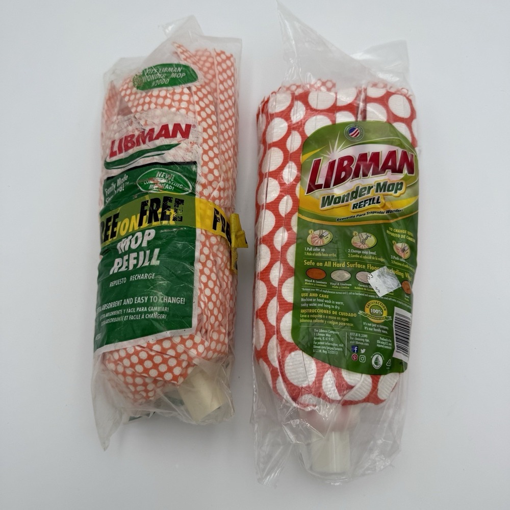 Libman Wonder Mop Refill Machine Washable Lot Of 2 Red‎ White Opened But Unused